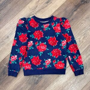 Janie & Jack Red Floral Navy Sweatshirt Flowers Roses Sweater Top Shirt 7 Girl